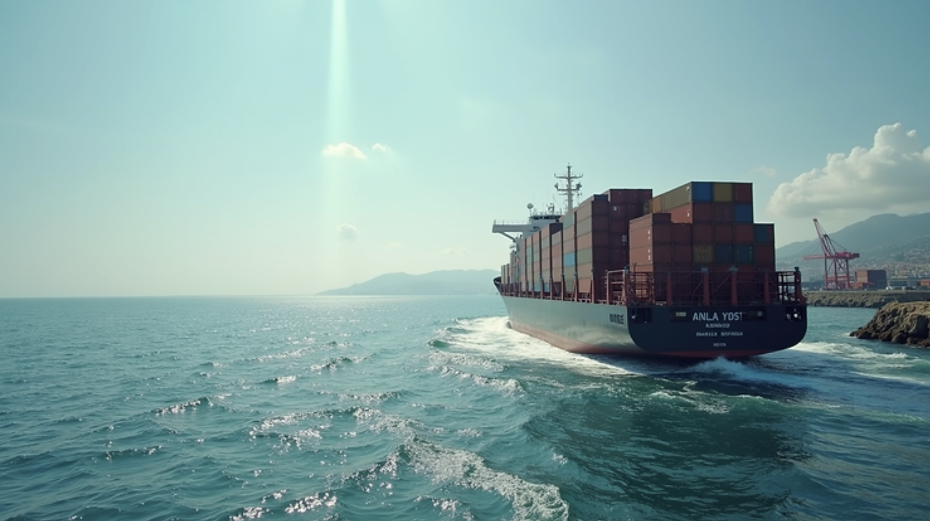 Nave cargo container in navigazione verso le Isole Canarie dall'Italia